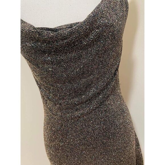 Urban Outfitters Black Multi Glitter Cowl Slip Mini Dress Size M - Picture 5 of 7